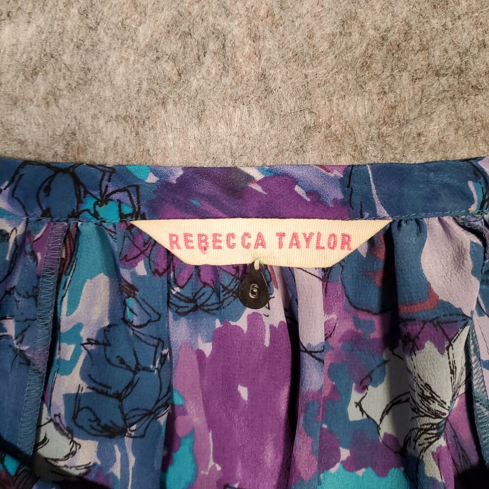Rebecca Taylor Top Womens Size 6 Silk Floral Balloon Sleeve Boho Tie Belted - Picture 4 of 10